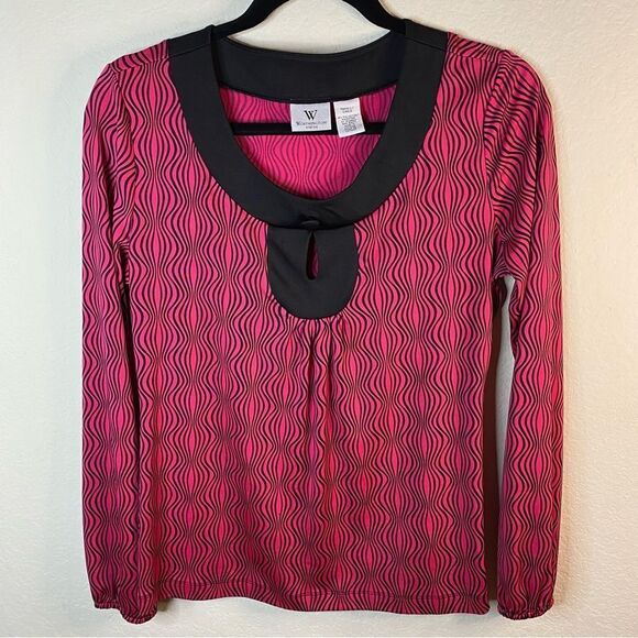 Worthington Stretch Pink & Black Raindrop Keyhole Top Sz S - Picture 1 of 4